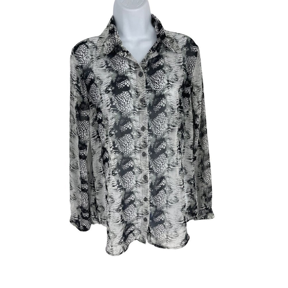 CAbi Python Snake Print Sheer Button Top Chiffon Women's Blouse Small Style 988